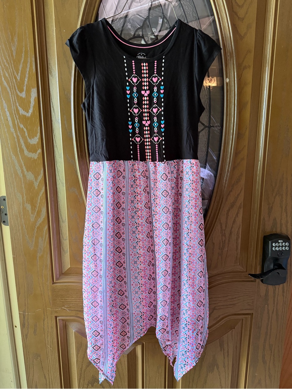 Black & Pink Patterned girl’s Handkerchief Hem Dress